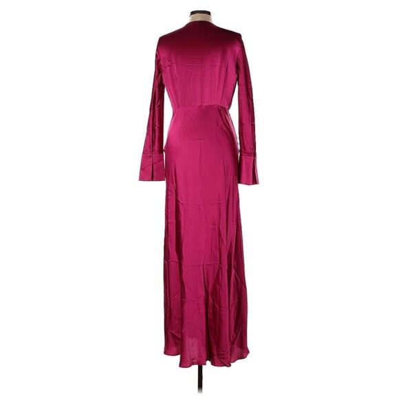 Banana Republic 100% Silk Long Sleeve High Slit Pink Maxi Dress Size 12 - Picture 4 of 13